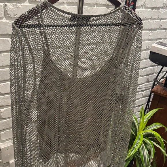 Anthropologie/ Sunday in Brooklyn Silver Beaded Fishnet Top - Picture 4 of 5
